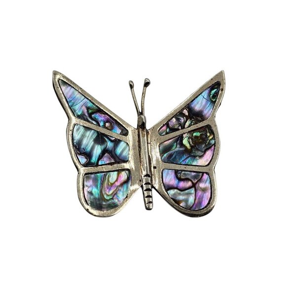 Vintage - Sterling Silver Mexico Butterfly Brooch Pin Abalone Inlay - Picture 1 of 9